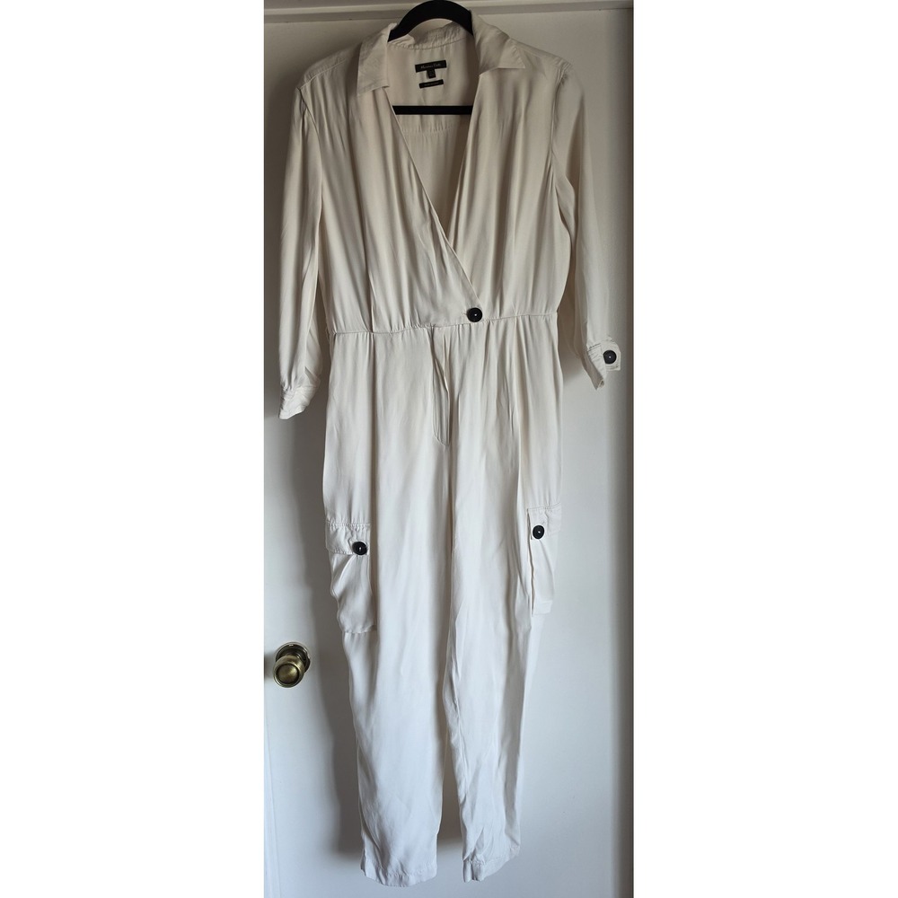 Massimo Dutti Jumpsuit Size S Cream Solid Collared Long Sleeve Romper Classic